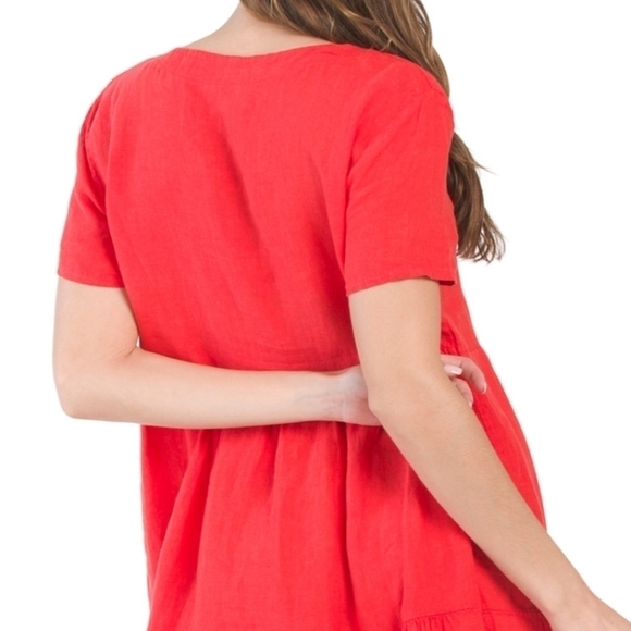 𝅺Francesca Bettini linen Notch Neck Tiered Dress - Picture 4 of 6